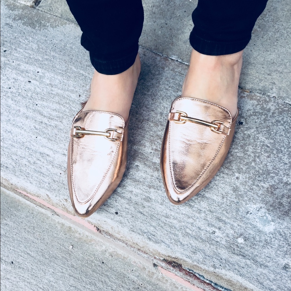 GIGI // Designer fur lined loafer mule ROSE GOLD